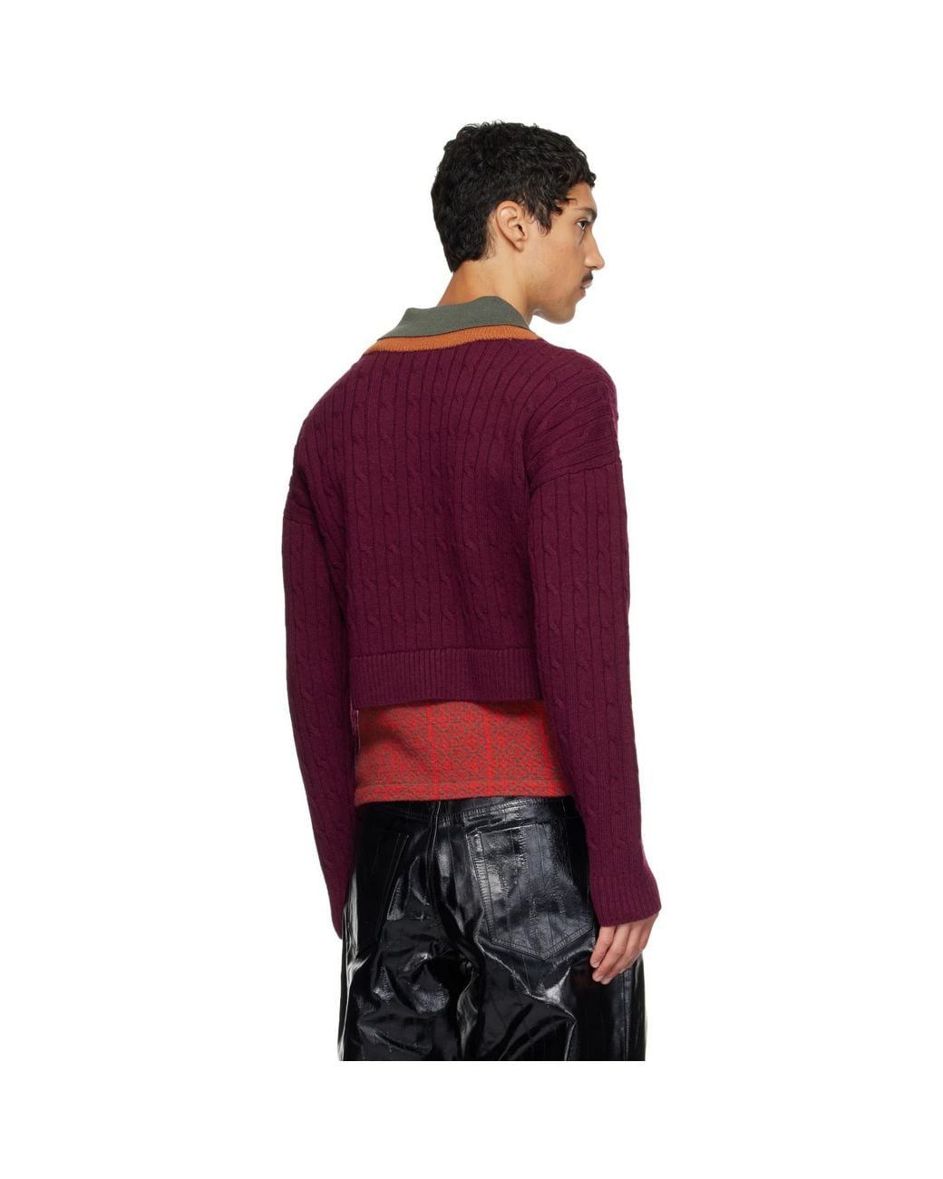 Dries Van Noten Burgundy Layered Wool Polo for men