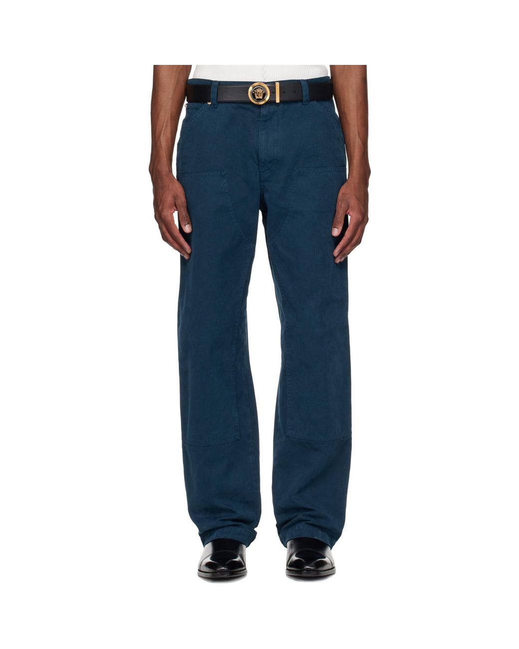 Versace Blue Overdyed Canvas Carpenter Trousers for men