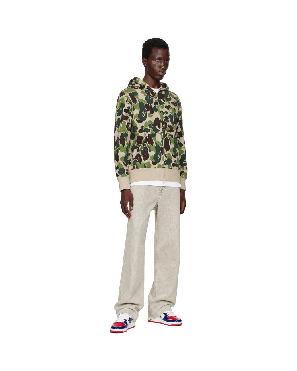 A Bathing Ape Green Khaki Abc Camo Jacquard Full Zip Hoodie for men