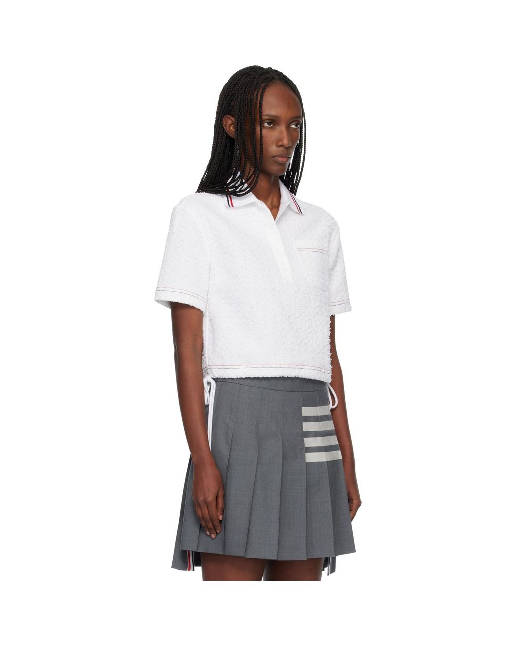Thom Browne Black Eyelash Ribbon Tweed Drawstring Hem Polo