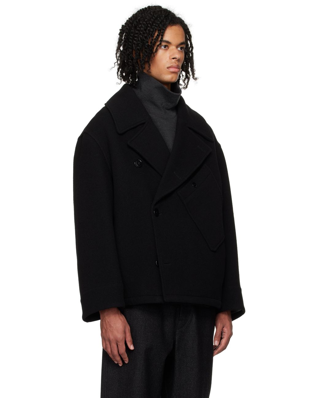 【美品】【46】24AW LEMAIRE ブラック Dispatch ピーコート 感謝の声続々！ LEMAIRE 美品】【46】24AW ブラック ピーコート