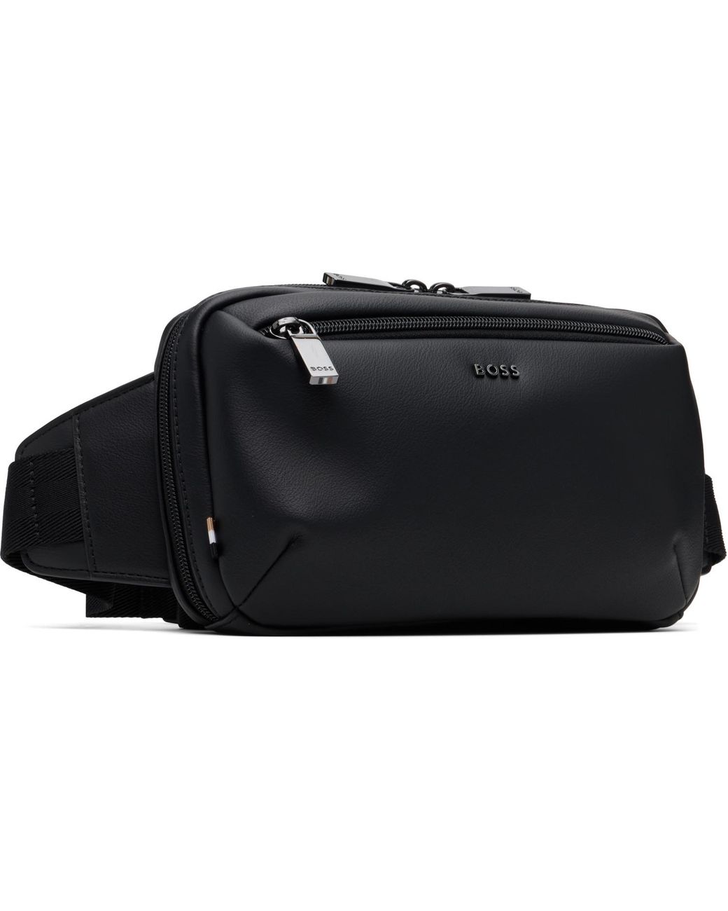 Boss Black Grained Faux-Leather Belt Bag for men