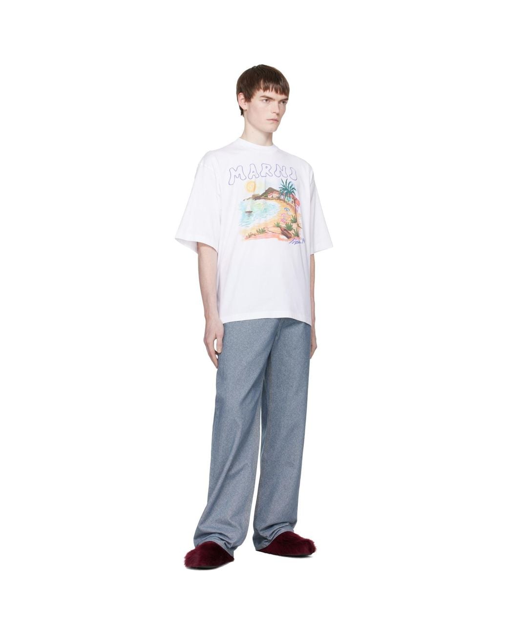 Marni White Cotton Beach Postcard Print' T-Shirt for men