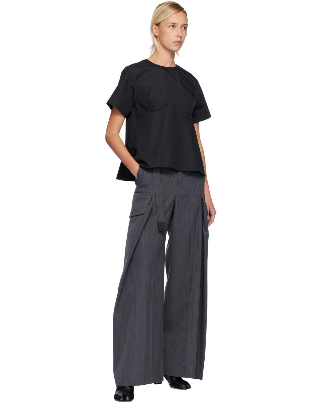 Sacai Stripe Doeskin Trousers in Black | Lyst