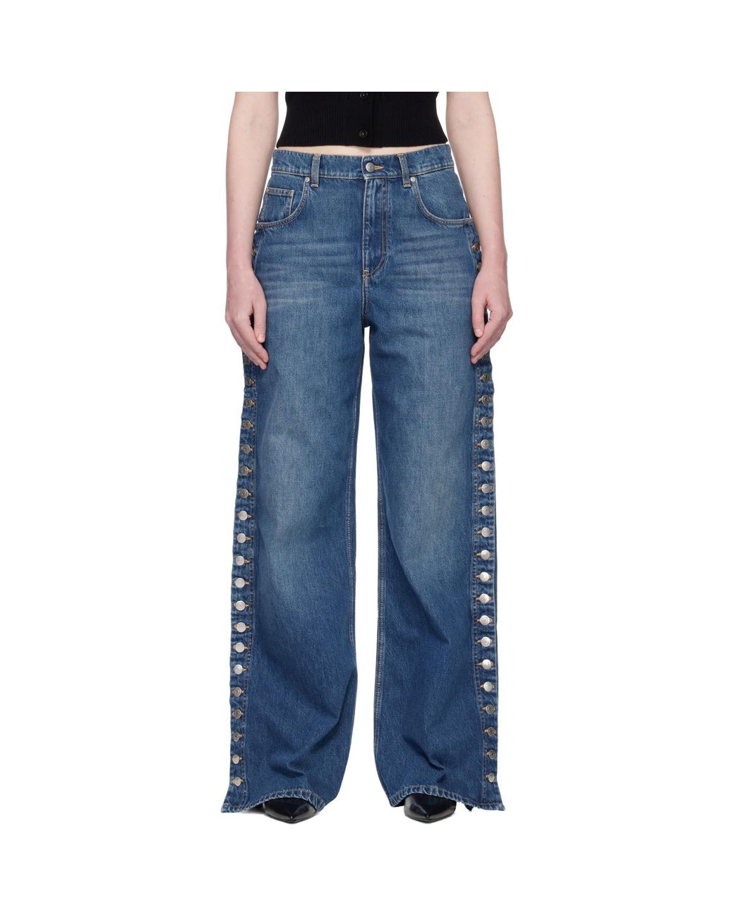 Stella McCartney Blue Popper-Studded Straight-Leg Jeans