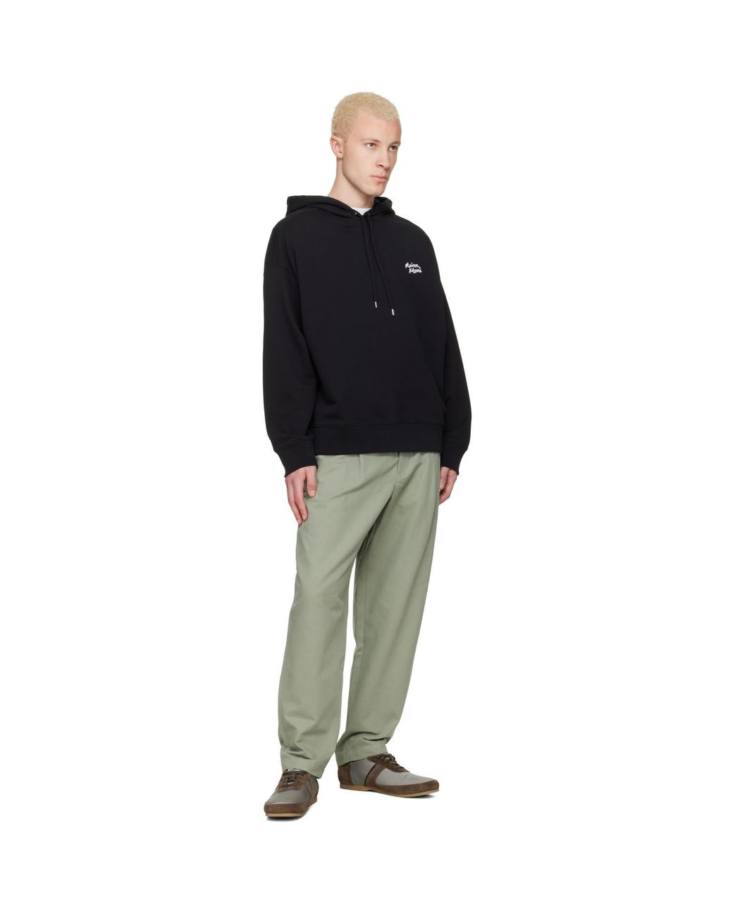 Maison Kitsuné Green Elasticated Pleated Trousers for men
