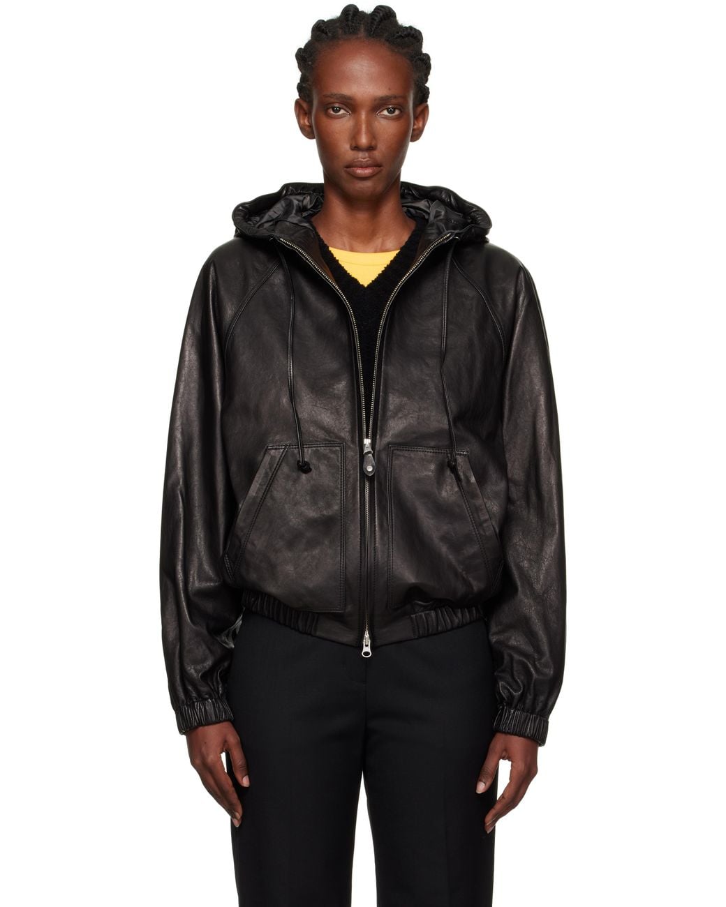 NOTHING WRITTEN ブラックレザージャケット NOTHING WRITTEN Hooded Leather Blouson Jacket in Black | Lyst