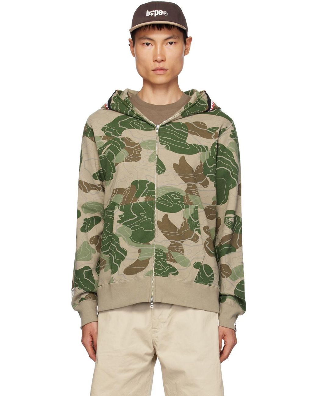 A Bathing Ape u0026 Green 'wgm' Layered Line Camo Shark Hoodie for Men | Lyst UK