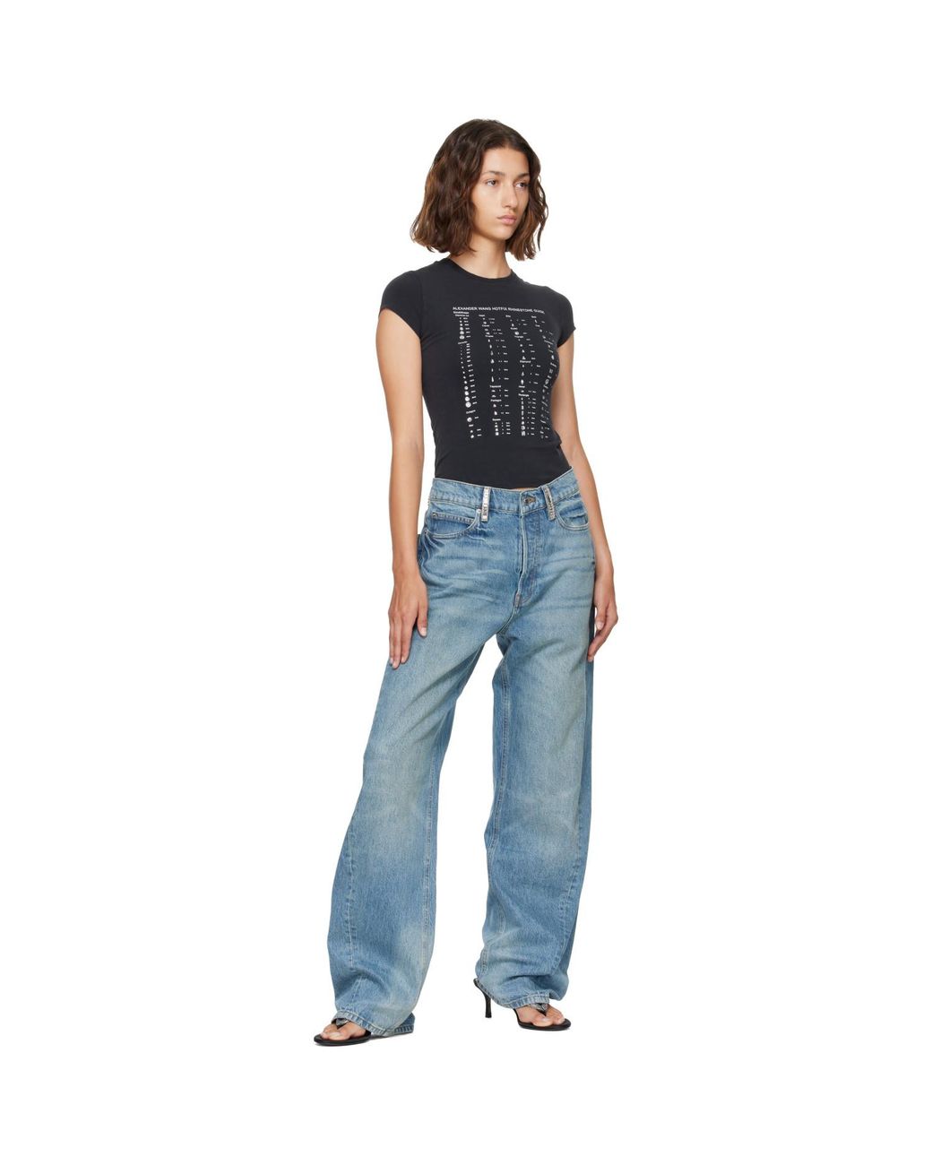 Alexander Wang Blue Crystal Hotfix Graphic Fitted T-Shirt