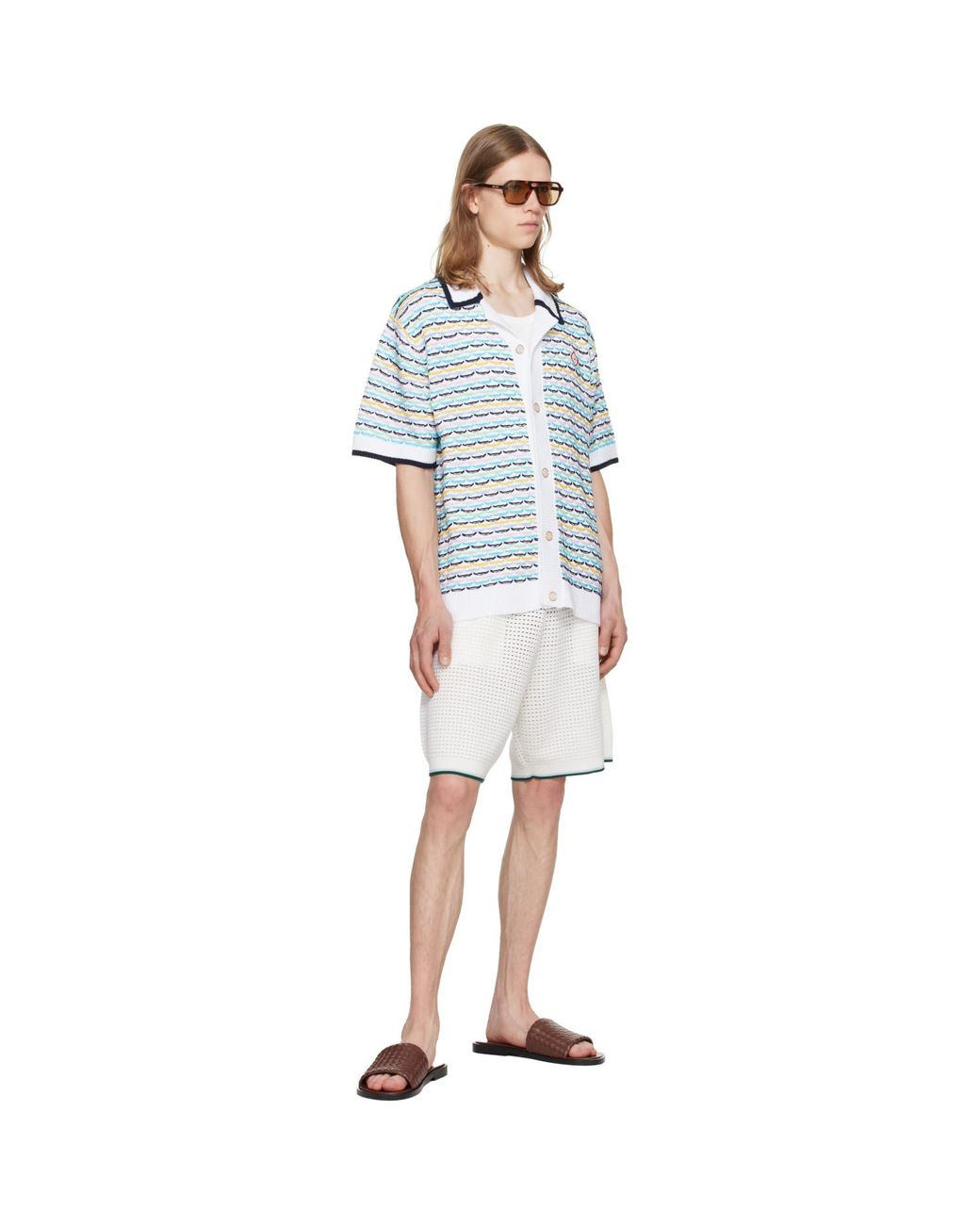 Casablanca Blue Tuck Stitch Short Sleeve Shirt for men