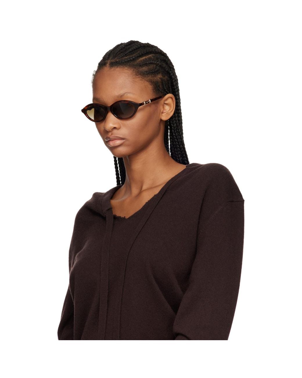 Gucci Brown Oval-Frame Sunglasses