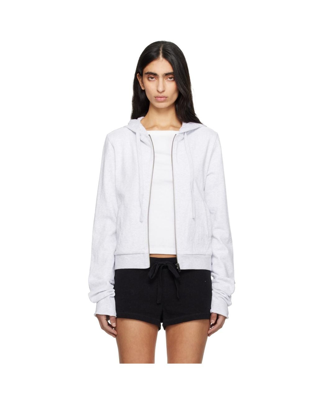 Entire studios White Lightweight Cropped Zip Up Hoodie