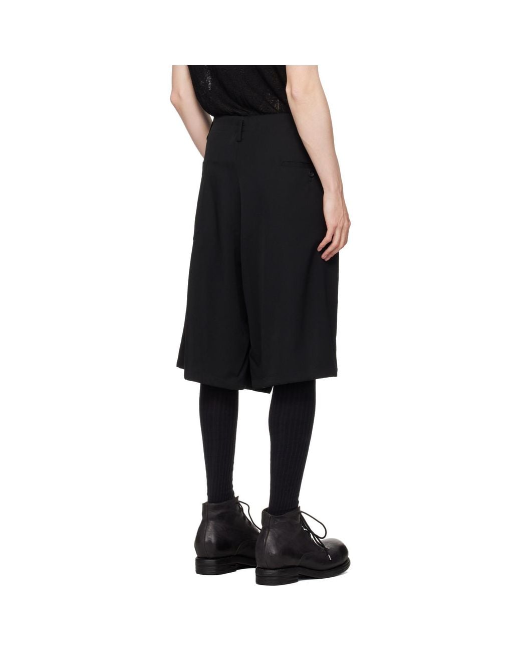 Yohji Yamamoto Black Wool Gabardine St Pocket Shorts for men