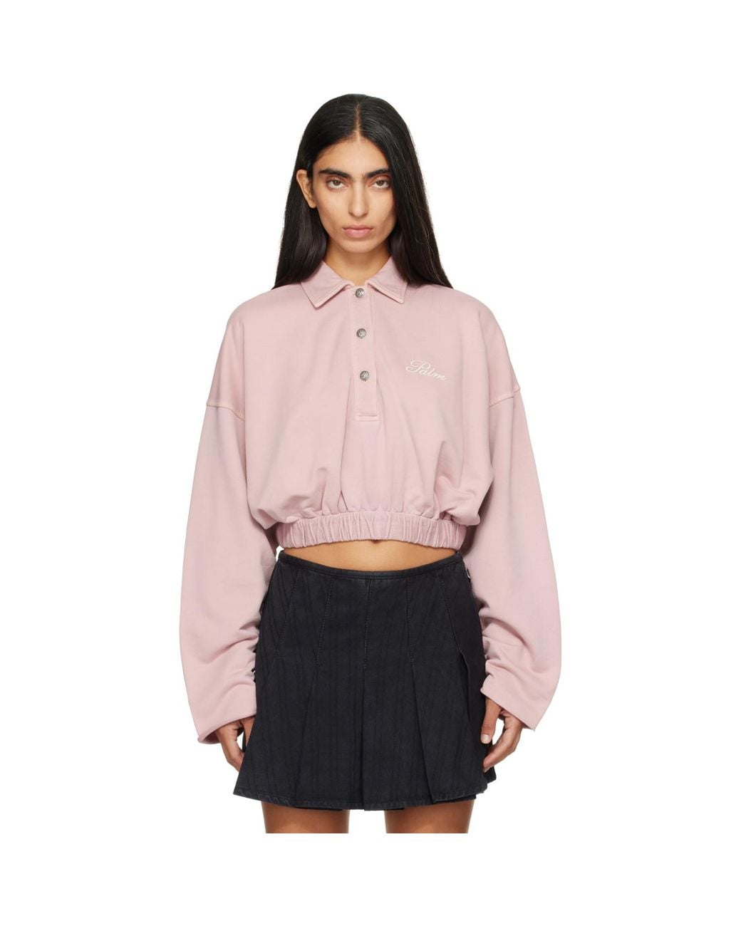 Palm Angels Pink Palm Sway Cropped Long Sleeve Polo