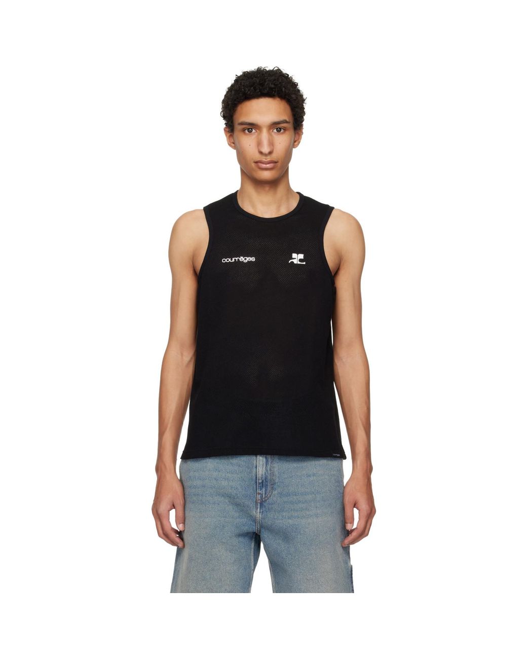 Courreges Black Printed Mesh Tank Top for men