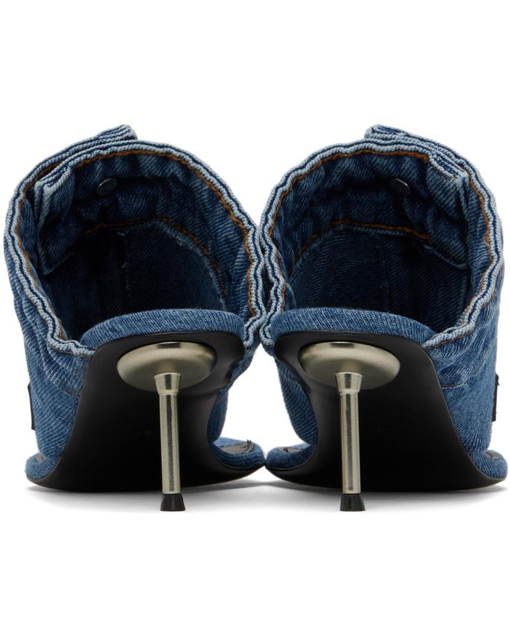 Coperni Denim Open Thong Heeled Sandals in Blue | Lyst