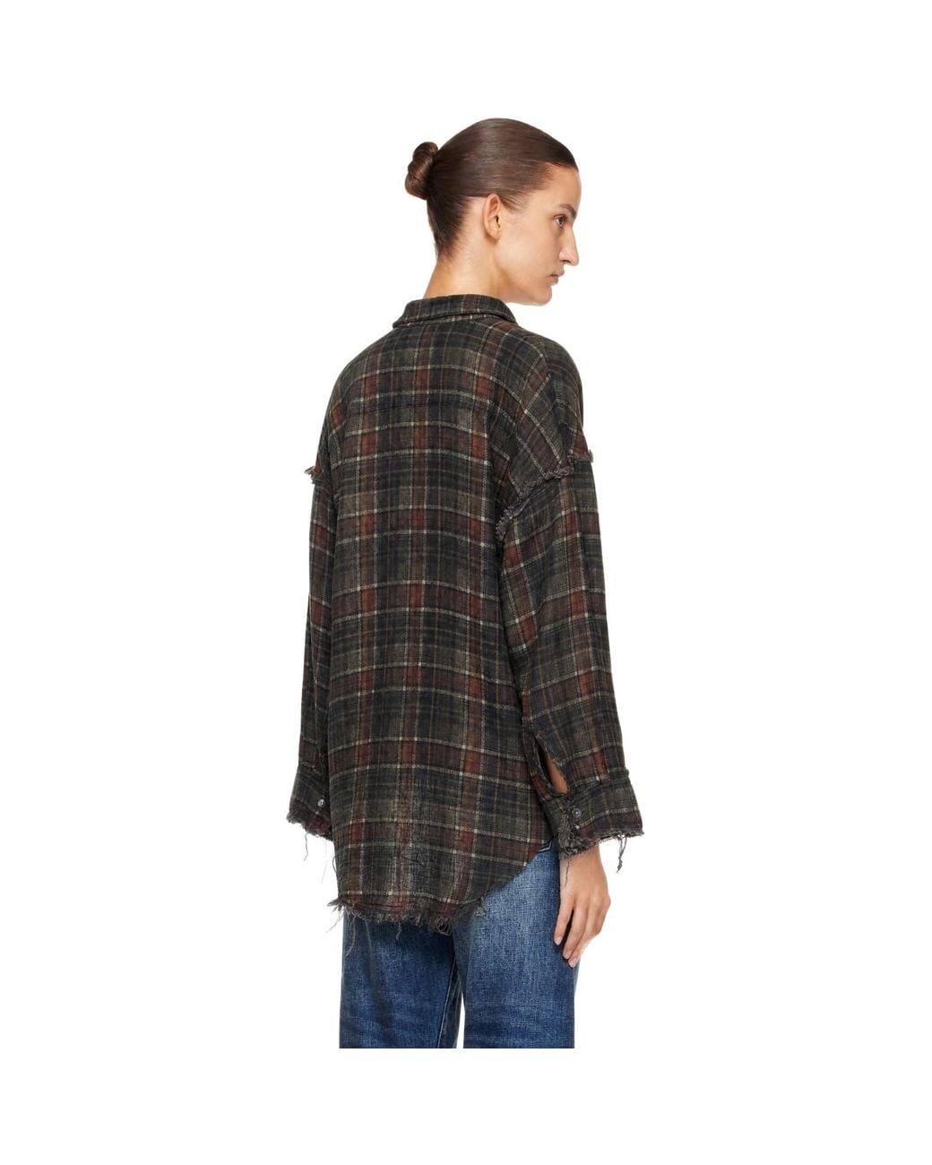 R13 Black Shredded Seam Drop Neck Reversible Shirt
