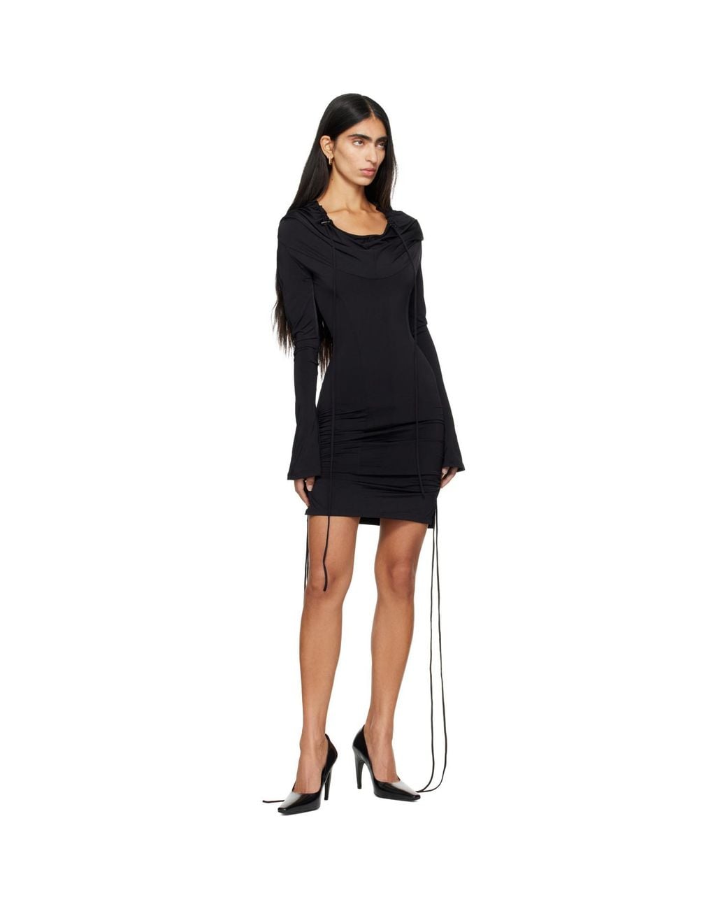 KNWLS Black Cu Hooded Minidress