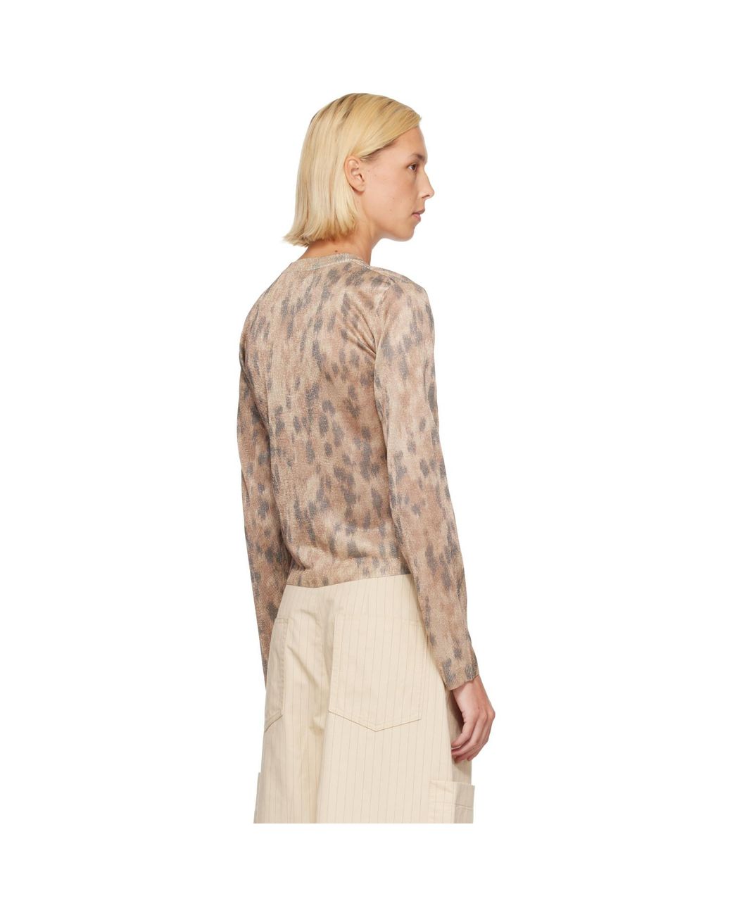 Ganni Natural Printed Metallic Cardigan