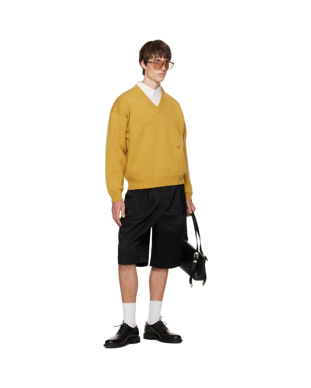 Willy Chavarria Yellow 'Chavarria' V-Neck Sweater for men