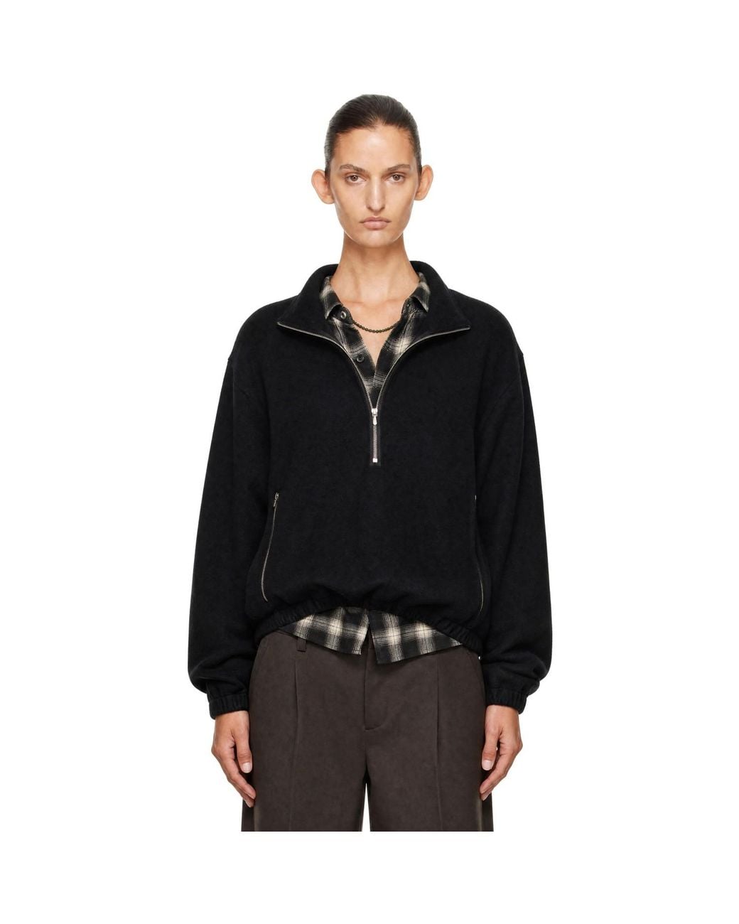 Ssstein Black Fleece Pullover Sweater