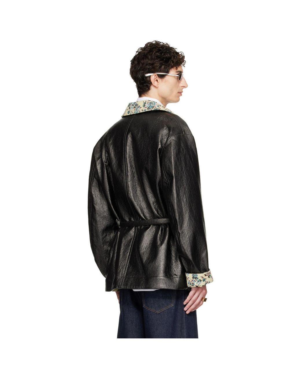 Dries Van Noten Black Coated Belted Jacket for men