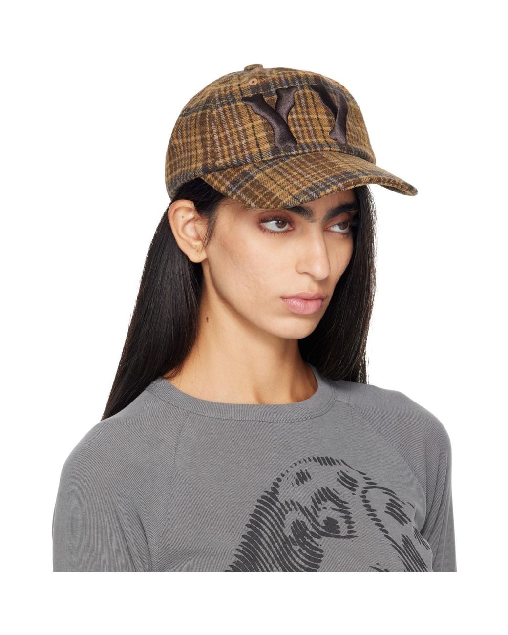 OPEN YY Gray 'Yy' Checkered Heart Bone Ball Cap