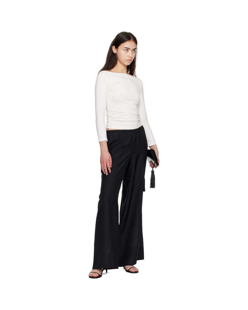 St. Agni Black Silk Grid Relaxed Trousers