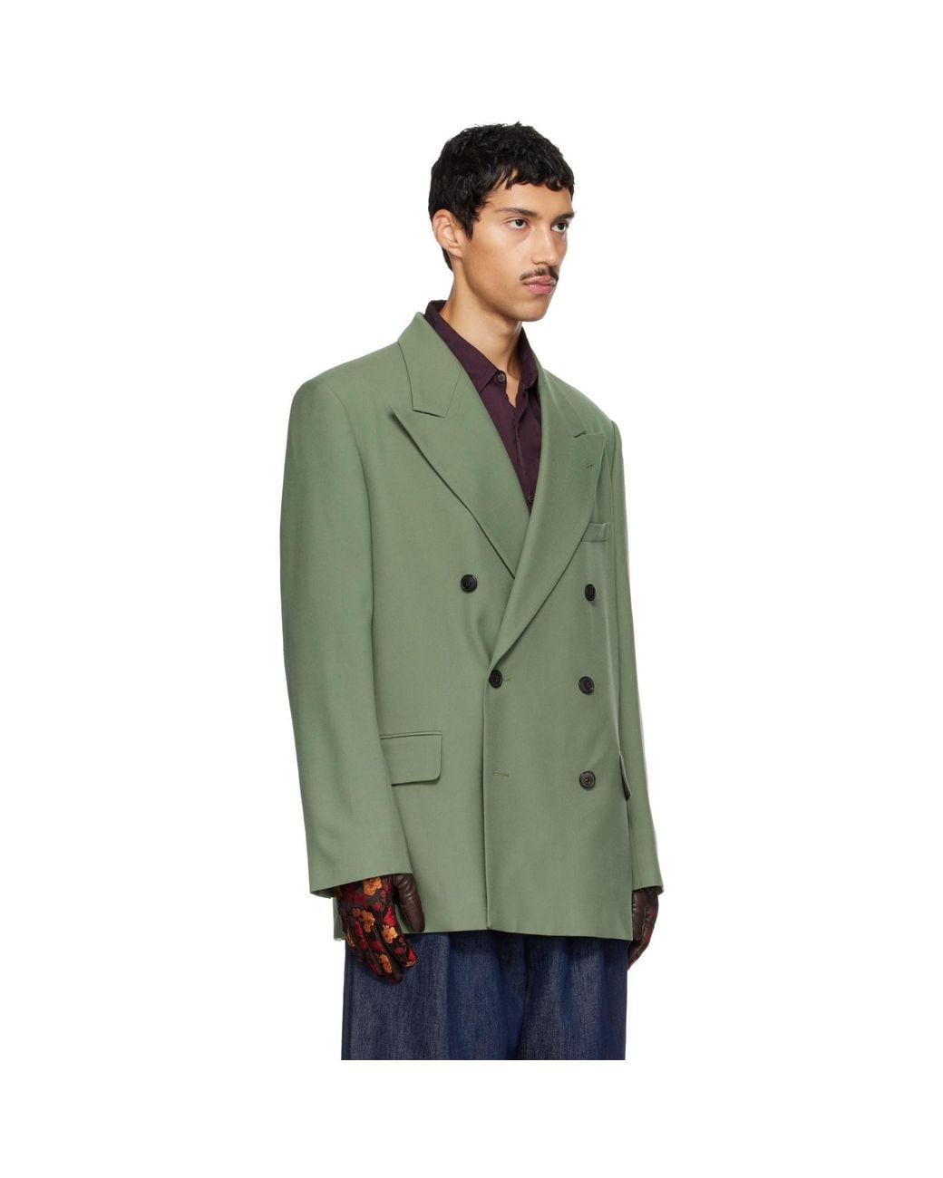Dries Van Noten Green Oversized Wool Blazer for men