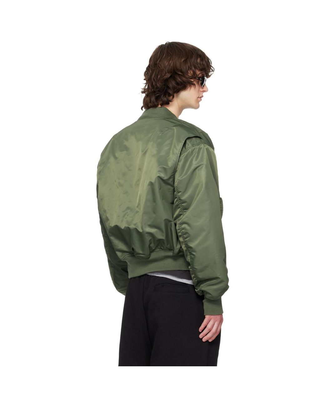 Entire studios Green Khaki Cropped Broad Bomber Jacket for men