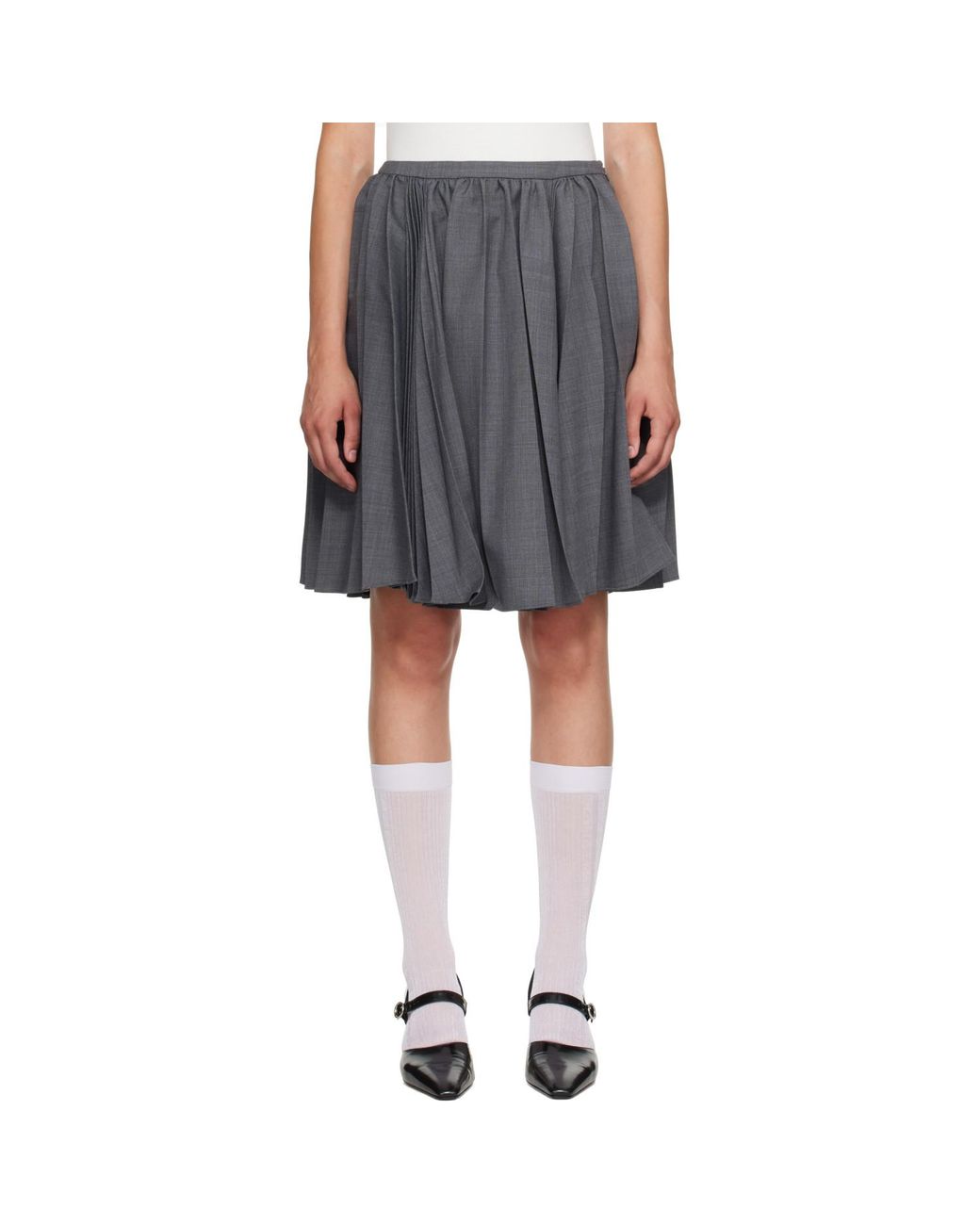 ShuShu/Tong Gray Pleated Midi Skirt