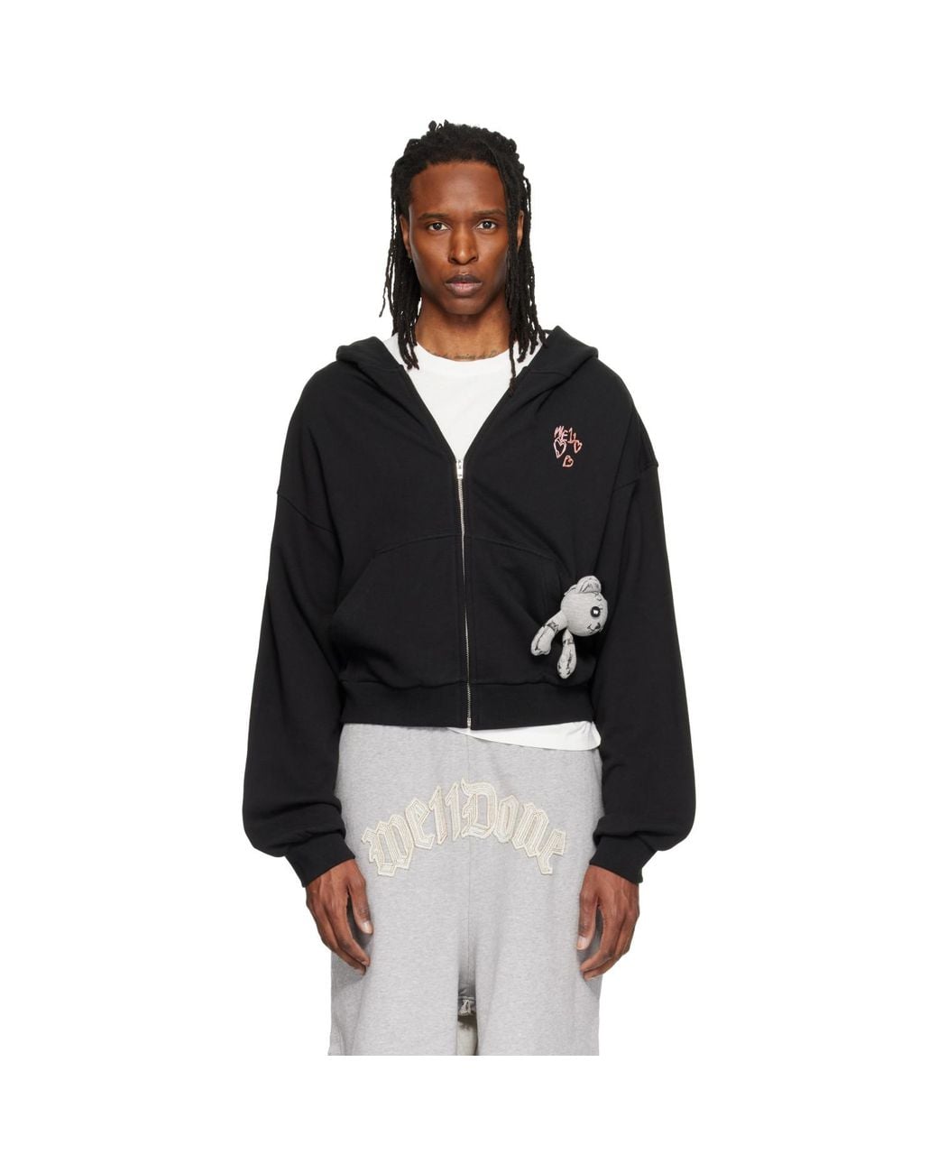 we11done Black Doodle Teddy Zip-Up Hoodie for men