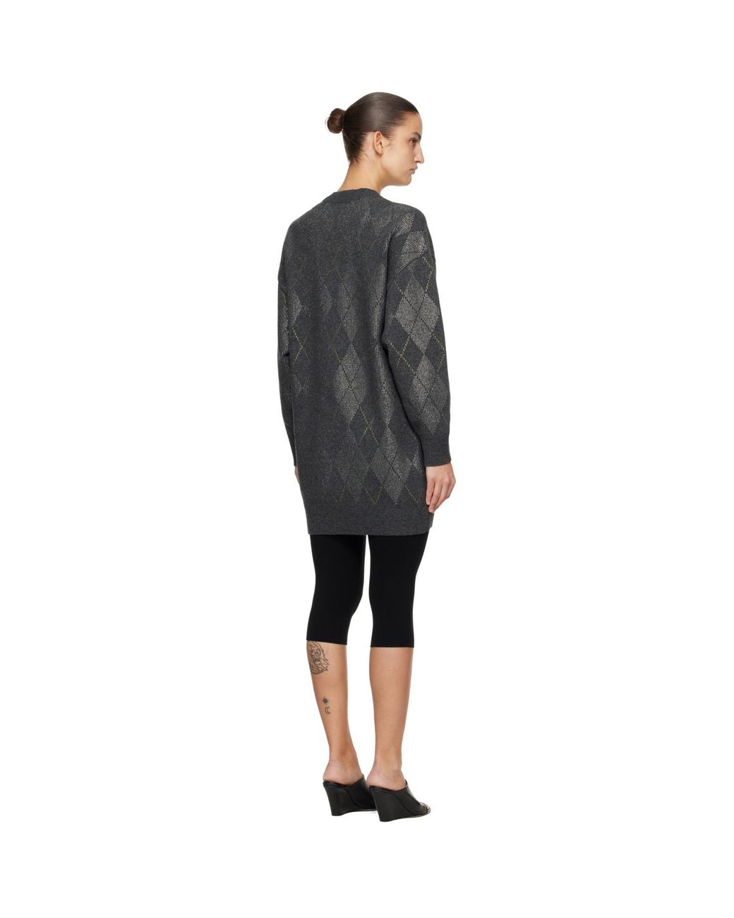 Alexander Wang Black Long Sleeve Crewneck Crystal Argyle Hotfix Minidress