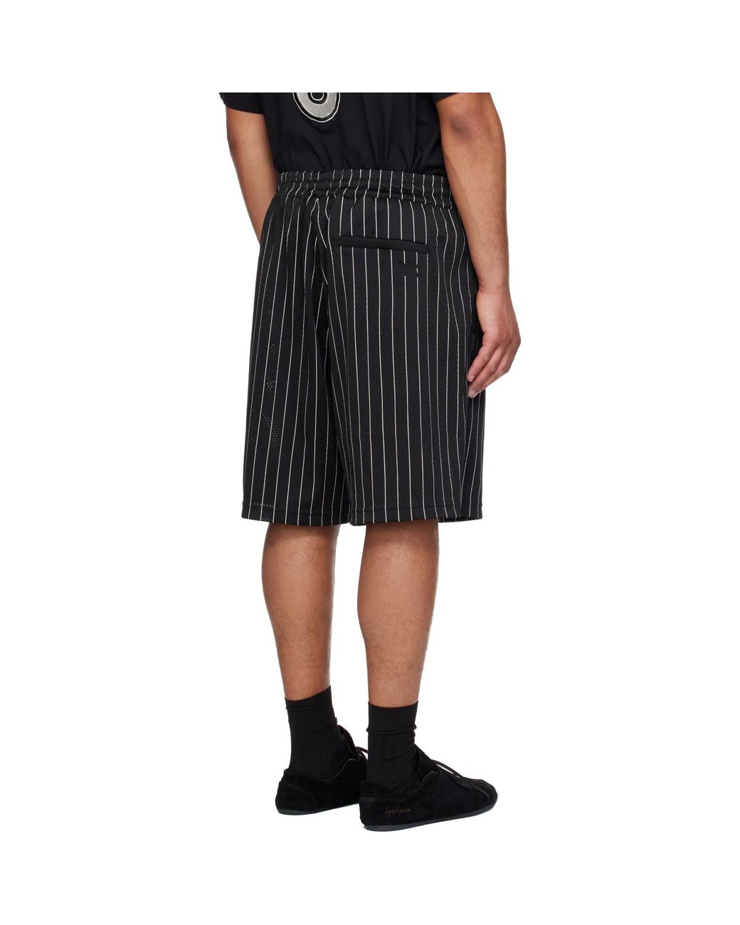 Y-3 Black Mesh Pinstripe Shorts for men
