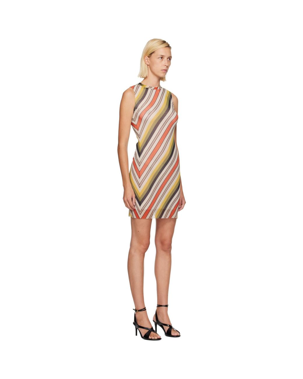 Jean Paul Gaultier Multicolor Mesh Printed Retro Stripe Minidress