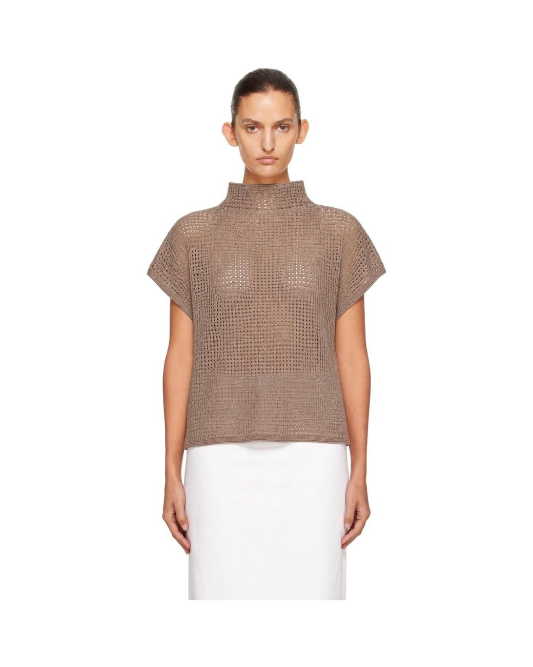 Pleats Please Issey Miyake Brown Taupe Dot Knit Top