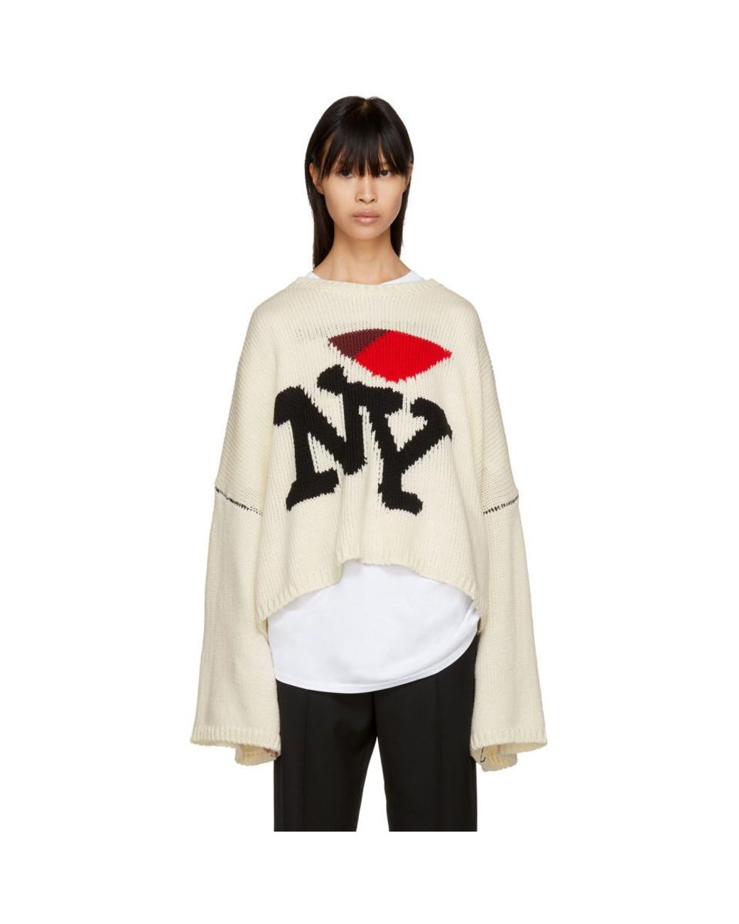 Raf Simons Wool Off-white Oversized 'i Love Ny' Sweater | Lyst