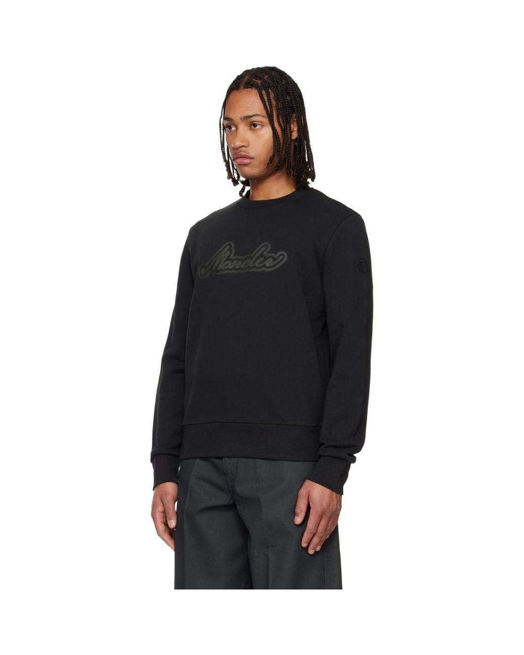 Moncler Black Cursive Logo Cotton Sweatshirt for men