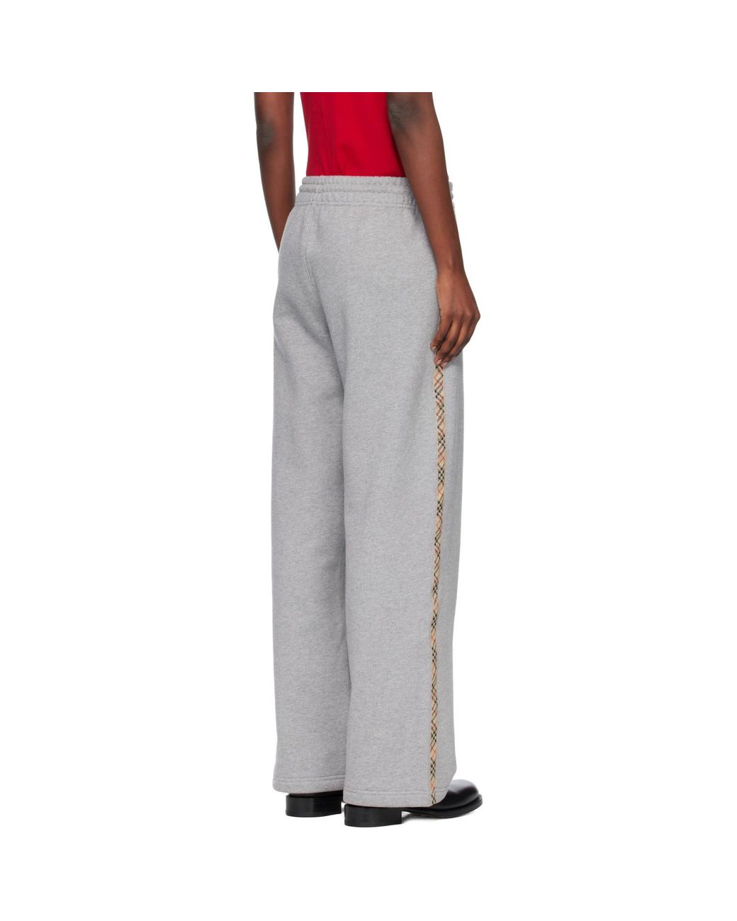 Burberry White Check Trim Cotton Track Pants