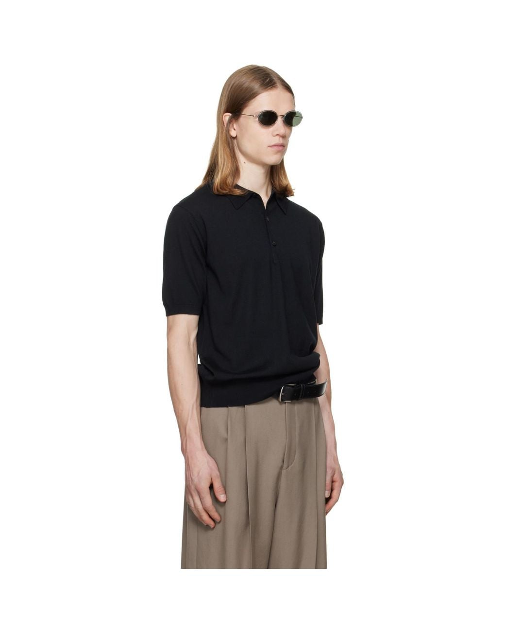 Dries Van Noten Black Knit Wool Polo for men