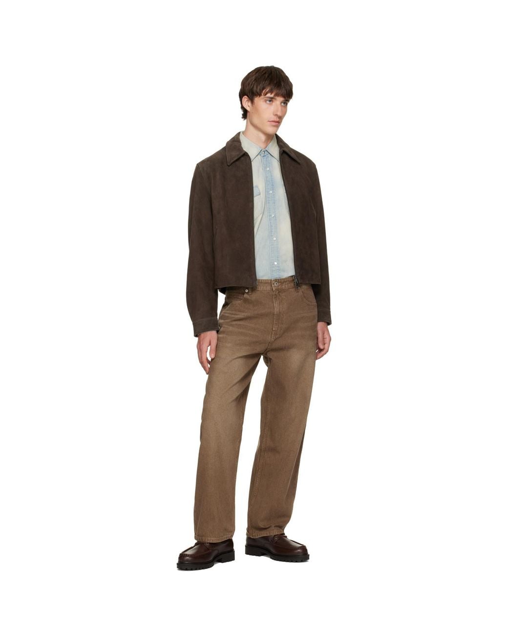 TONYWACK Brown Split Zippered Suede Jacket for men
