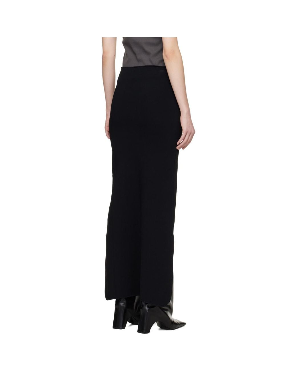 Courreges Black Circle Edged Long Knit Midi Skirt