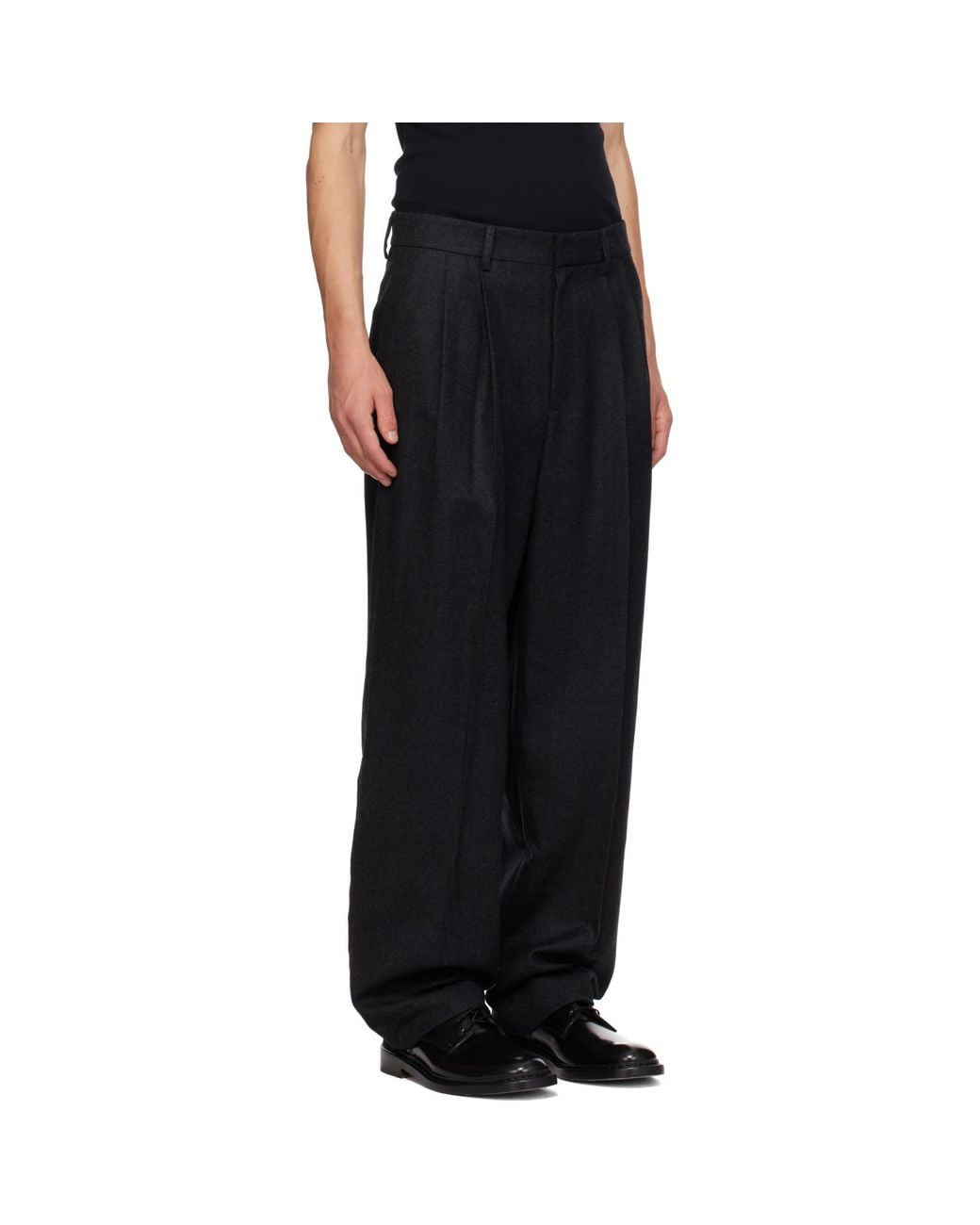 LE17SEPTEMBRE Black Two-Tuck Wool Trousers for men