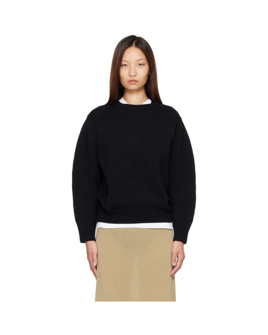 Totême Black Oversized Crew Knit Sweater