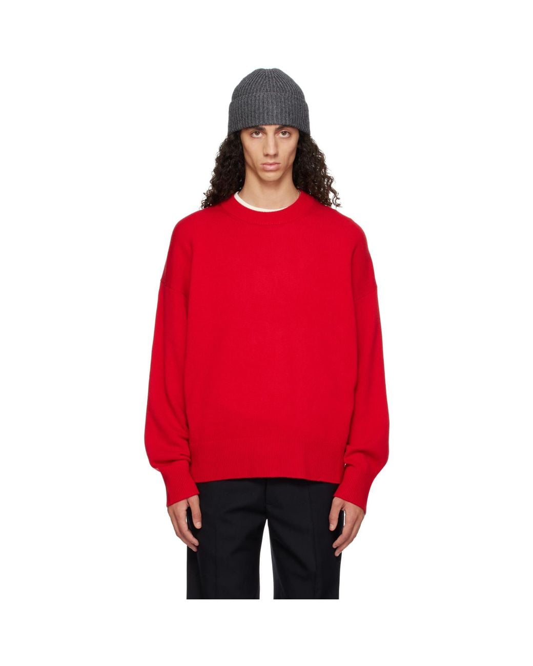 YACAIA Red Y-0008 Oversized Merino Cashmere Sweater for men