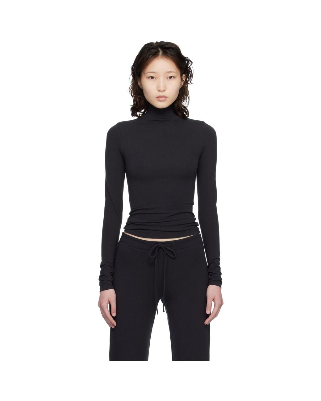Skims Black Cotton Jersey Turtleneck T-Shirt