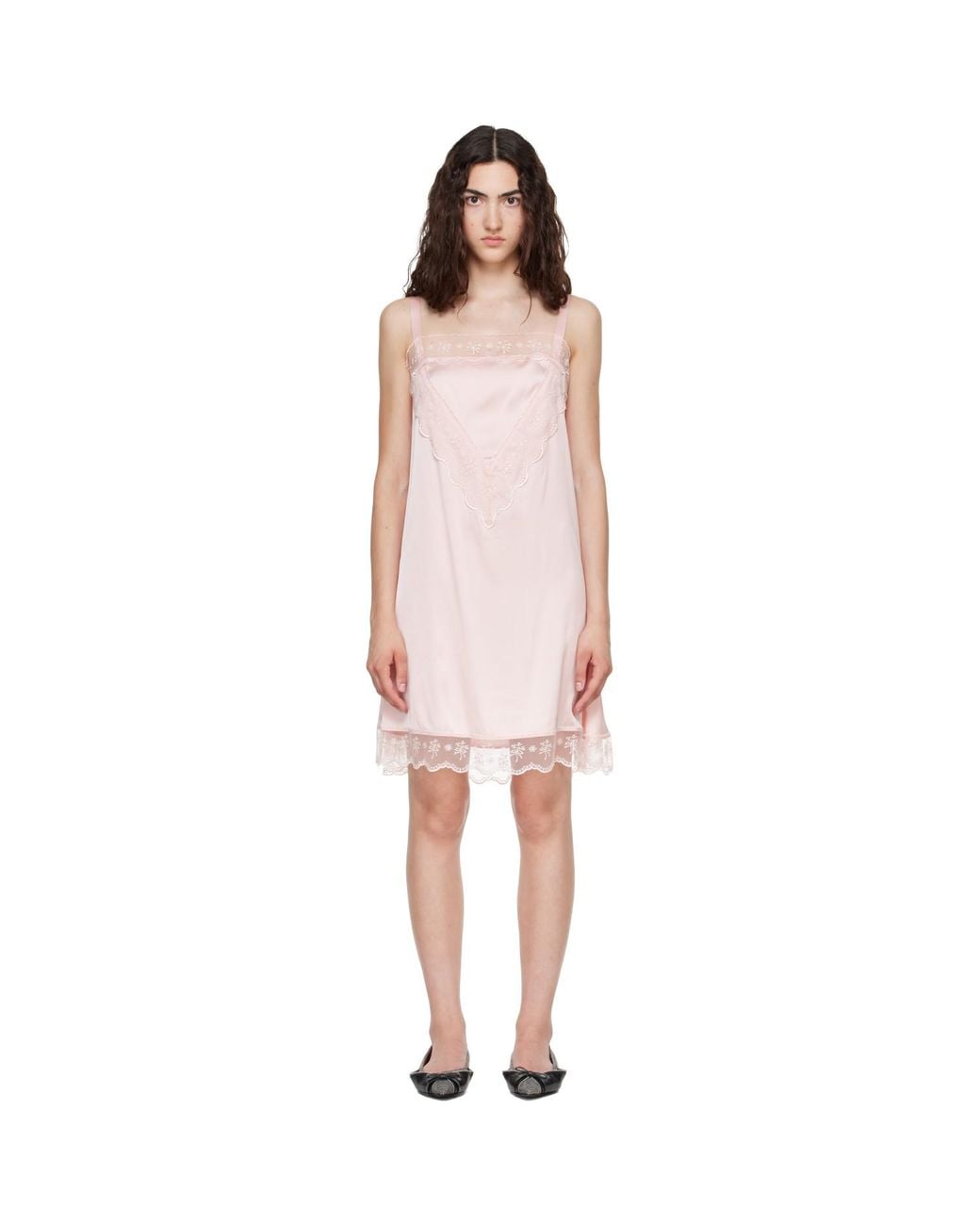 Simone Rocha Pink Square Neck Lace Trim Minidress