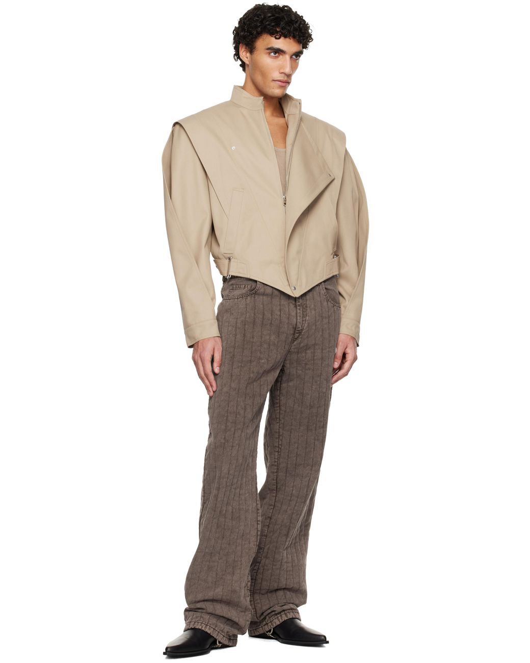 Mugler Brown Quilted Twill Trousers for men