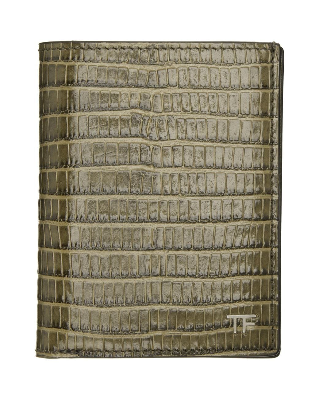 Tom Ford Green Khaki Small Grain T Line Bifold Card Holder for men