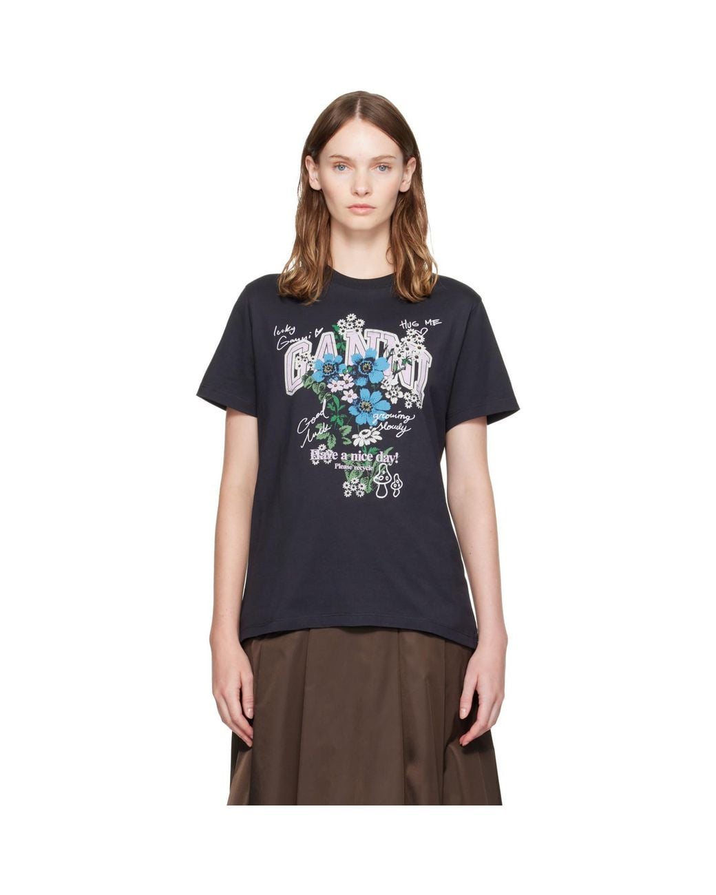 Ganni Blue Flowers T-Shirt
